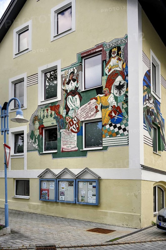 Wall painting by Arnulf Heimhofer 1984, Buchenberg Town Hall. Bavaria