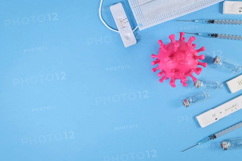 Tools to fight Corona Virus pandemic. Rapid antigen test, medical face masks