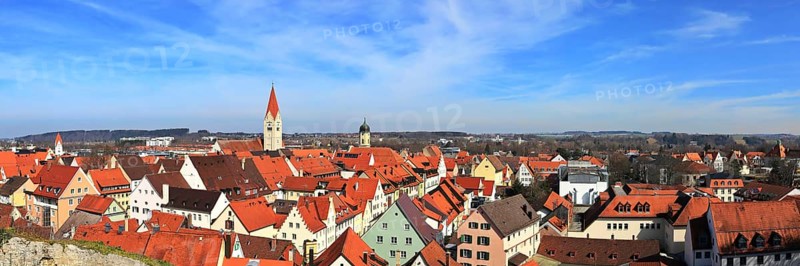 Panoramic view of Kaufbeuren in fine weather. Kaufbeuren, Swabia