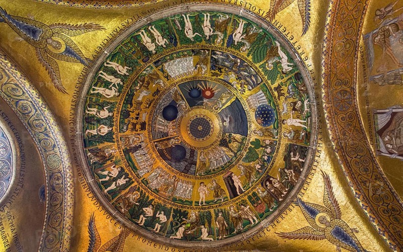 Gold mosaics in the domes of the vestibule of St Mark's Basilica, Venice