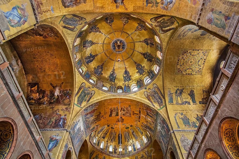 Gold mosaics in the domes of the vestibule of St Mark's Basilica, Venice