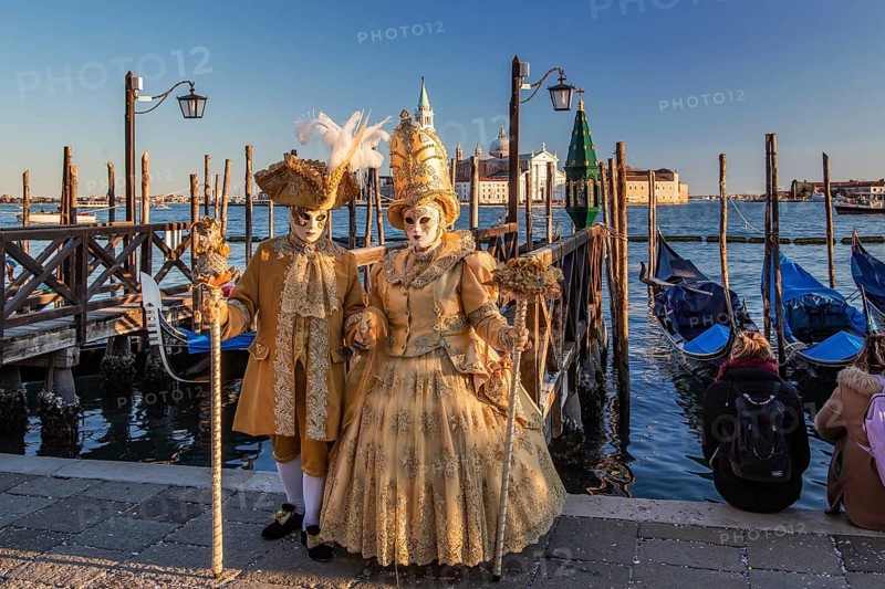 Carnival Masks on the Waterfront with San Giorgio Island, Venice