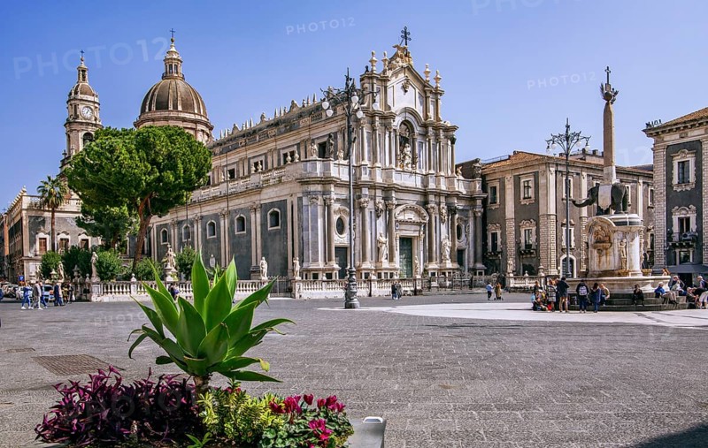 Cathedral Square with Cathedral and Elephant Fountain in the Old Town, Catania