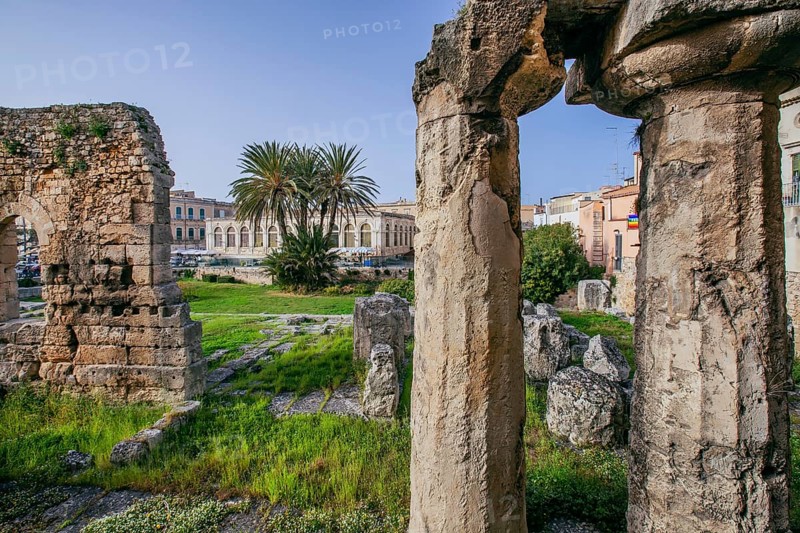 Greek temple of Apollo at the entrance to the old town, Syracuse