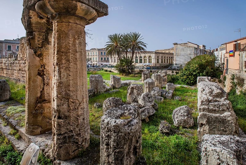 Greek temple of Apollo at the entrance to the old town, Syracuse