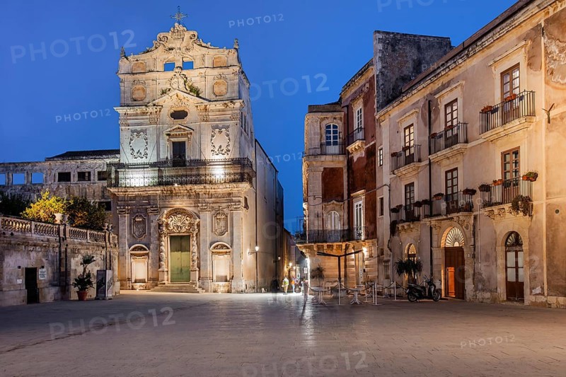 Church of Santa Lucia alla Badia in the Cathedral Square at dusk, Syracuse