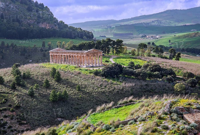 Spring landscape with the temple of Segesta, Calatafimi