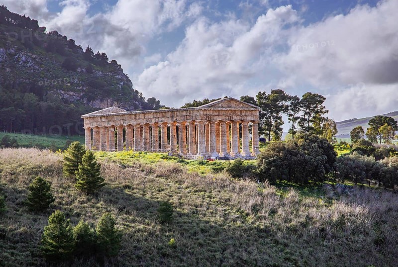 Spring landscape with the temple of Segesta, Calatafimi