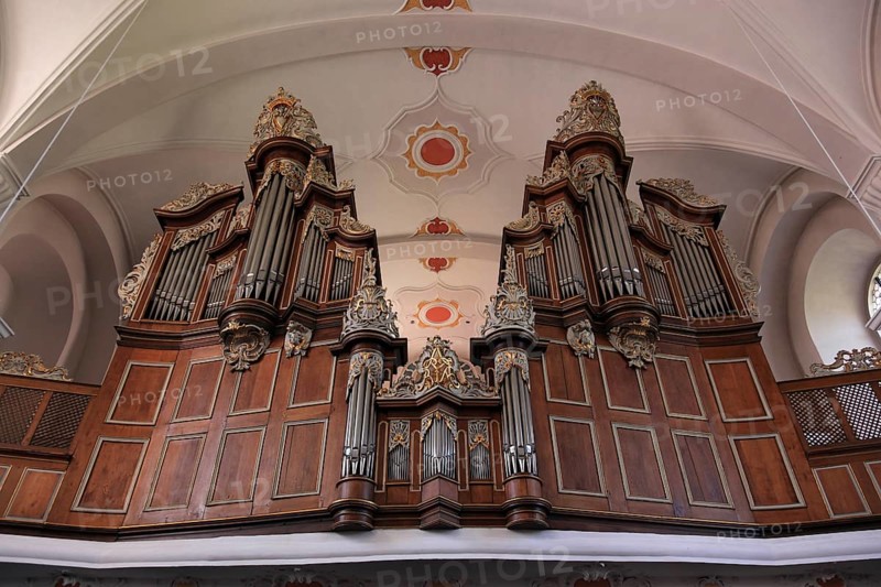 Interior of the monastery church with view of the organ, Franziskanerkloster Frauenberg