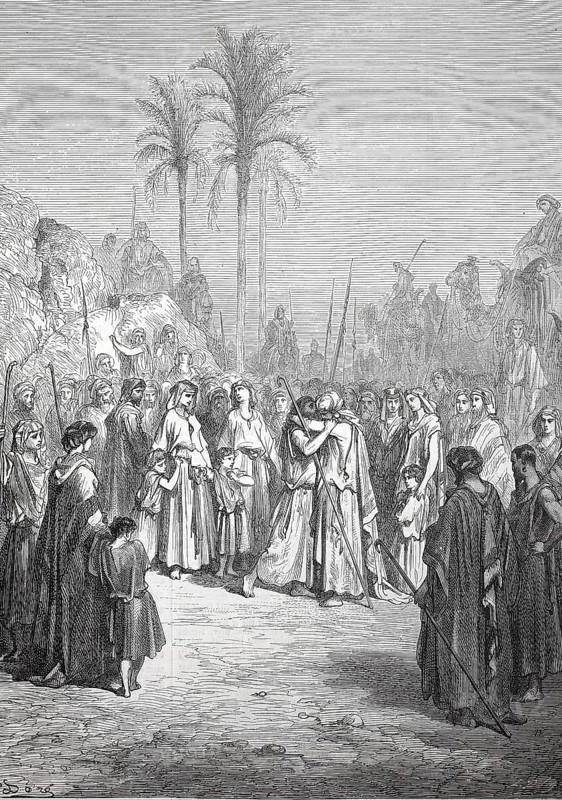 The Reconciliation of Jacob and Esau, Biblical Scene