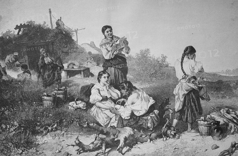 Historical illustration of a fortune teller, fortune telling