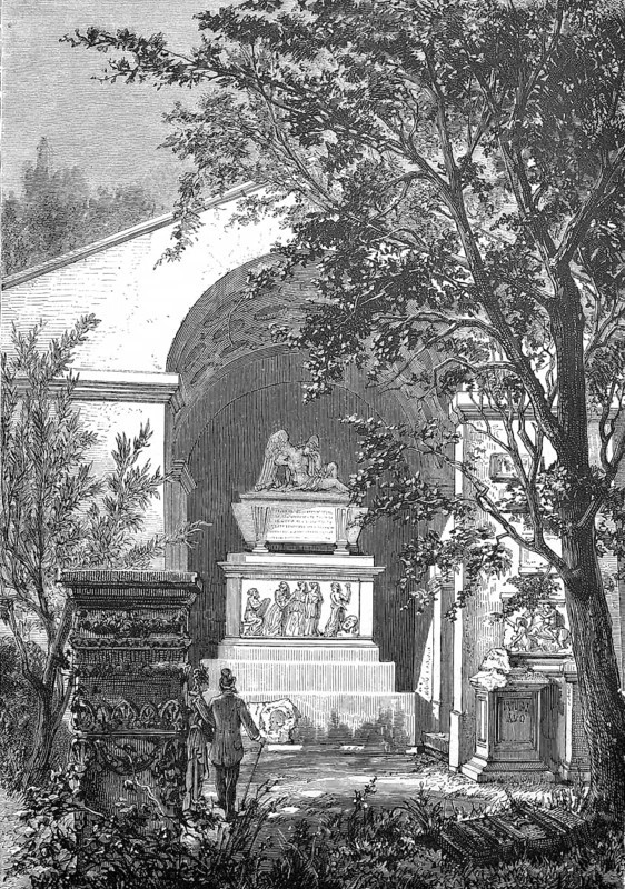 Historical illustration of the tomb of Joachim Winckelmann, Trieste