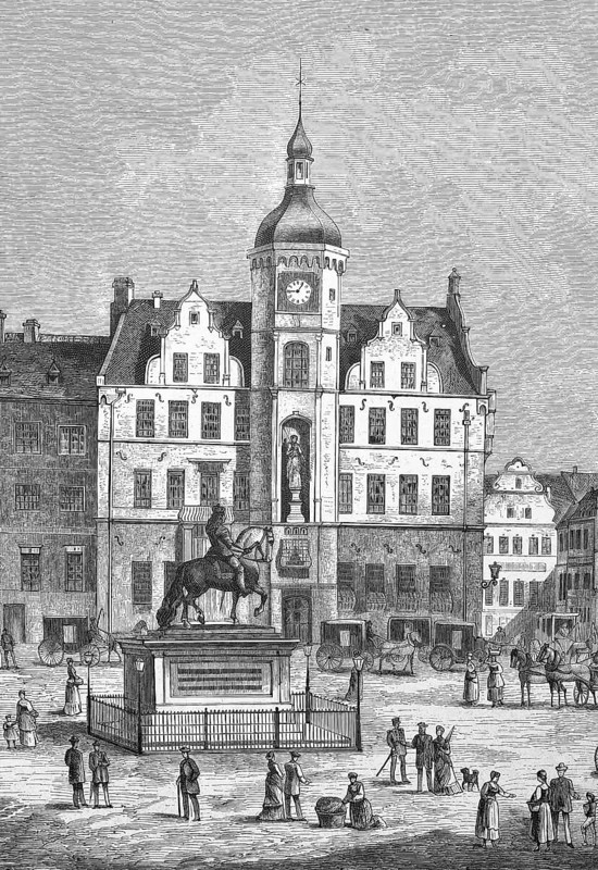Historical illustration of the old town hall of Duesseldorf, Germany