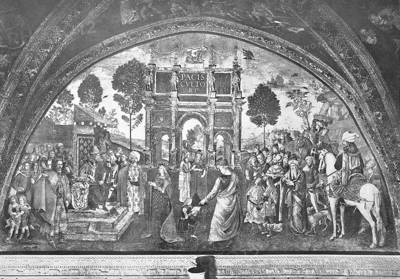 Historical depiction of the disputation of St Catherine of Alexandria, also known as St Catherine of the Wheel and the Great Martyr Catherine