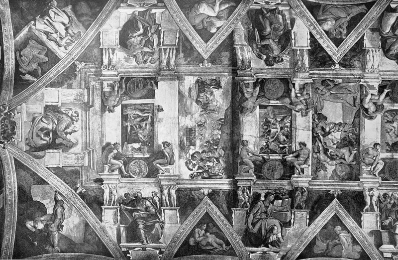Historic painting from 1880, A section of the ceiling of the Sistine Chapel