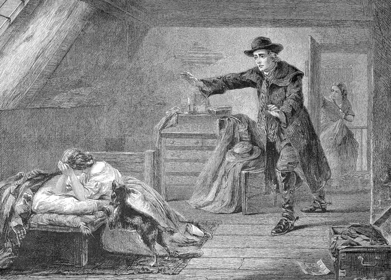 In the attic, woman sad