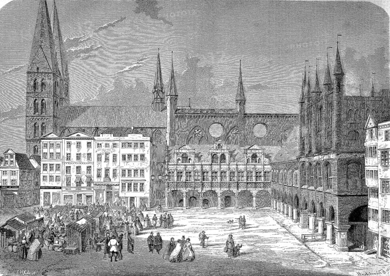 City Hall and St. Mary's Church and Hospital to the Holy Spirit, Luebeck