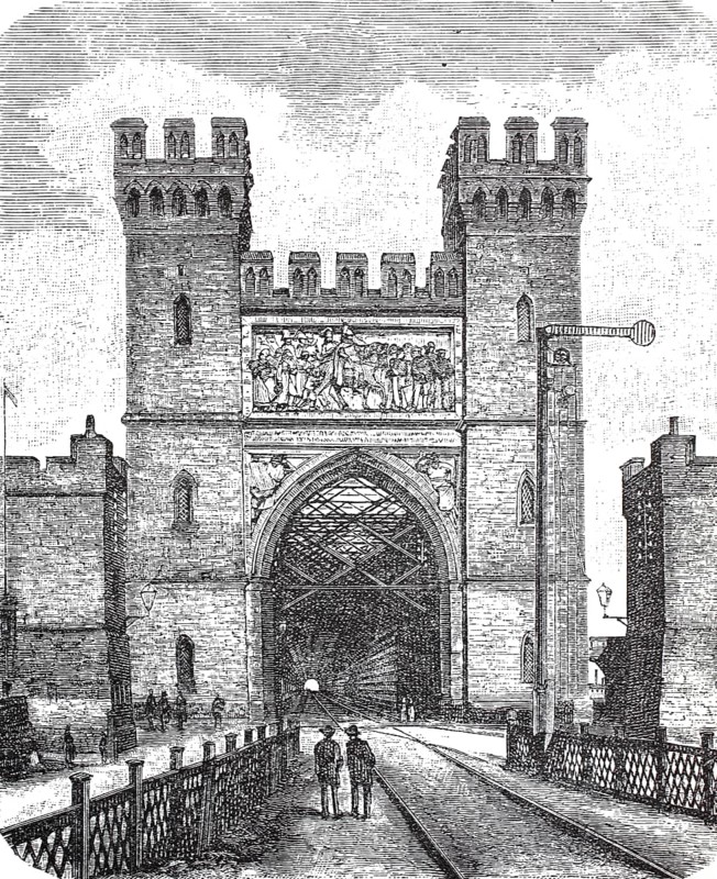 Portal of the railway lattice bridge over the Vistula in Dirschau,1880