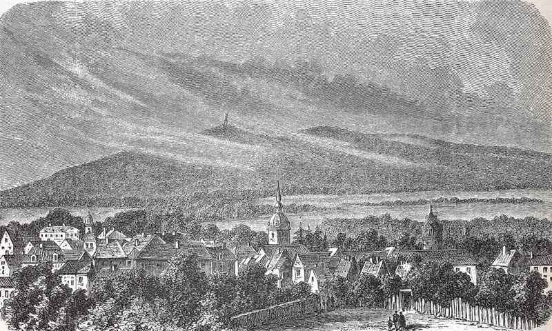 Detmold and the Senne with a view of the Arminius Monument, Hermann Monument