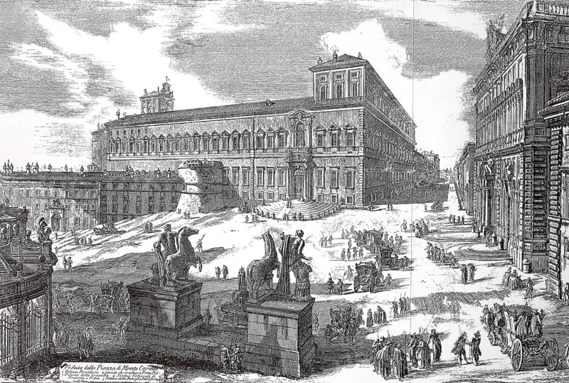 The Piazza di Monte Cavallo in Rome in the 17th century, with the Quirinal