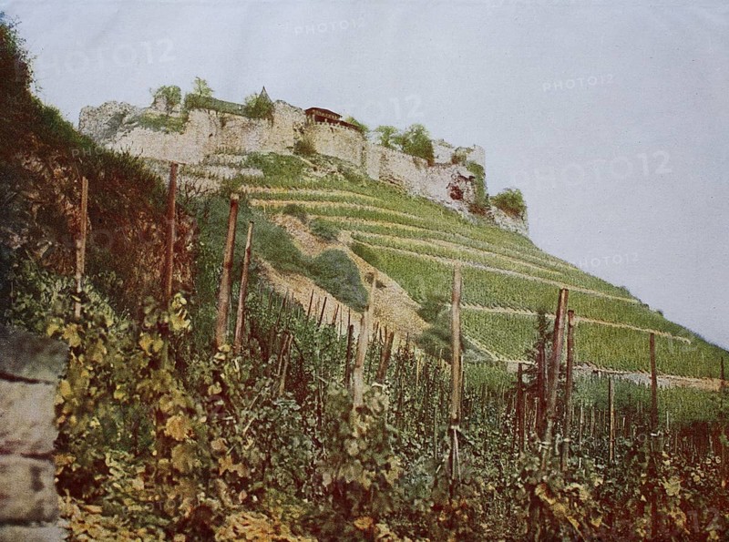 Historical photo from around 1880 of Ebernburg Castle in the Rhine Palatinate, Germany