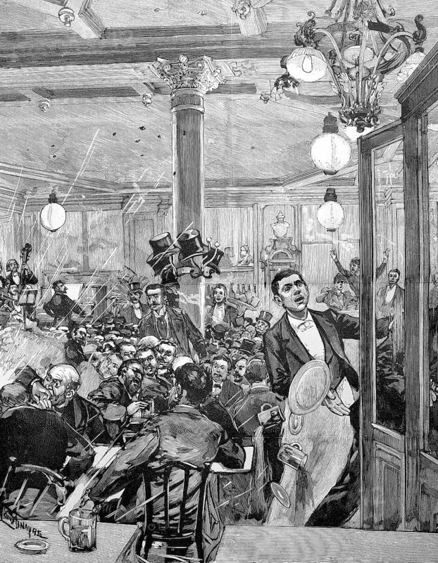 The assassination at Cafe Terminus, a popular cafe in the late 19th century near the Gare Saint-Lazare in Paris