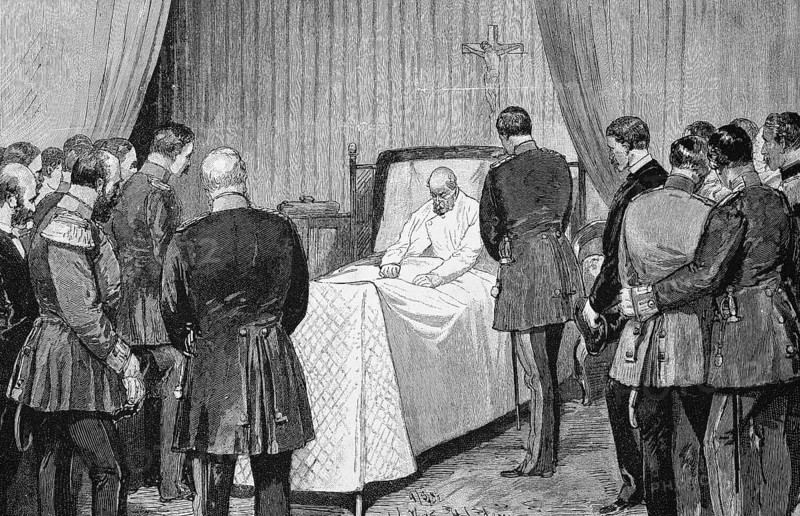 Farewell at the deathbed of Wilhelm I. Wilhelm Friedrich Ludwig of Prussia, 22 March 1797 to 9 March 1888 from the House of Hohenzollern was King of Prussia and first German Emperor