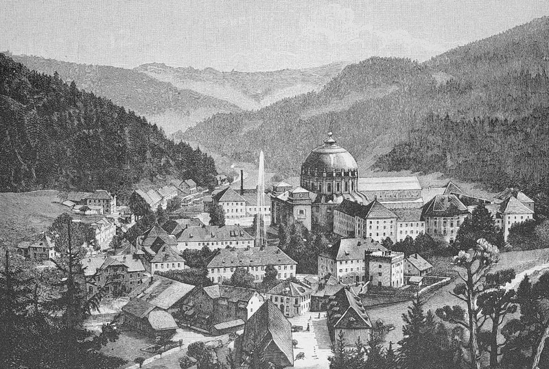 View of St. Blasien with the monastery and the cathedral of St. Blasius in the Black Forest, Germany