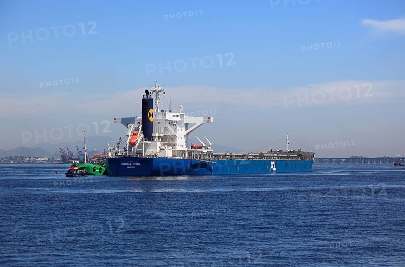 Cargo ship Double Pride in the Baia de Guanbara Bay in the east of Rio de Janeiro, Brazil