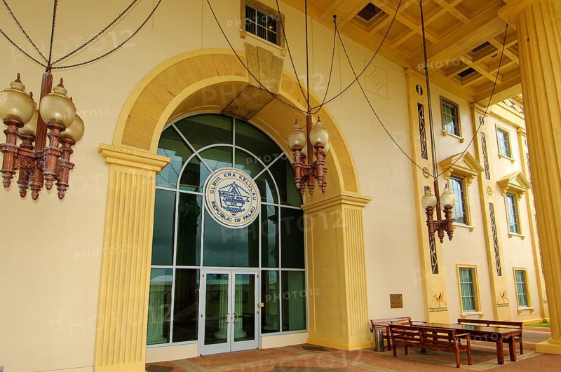 Entrance of Parliament Building of Palau Olbiil Era Kelulau Palau National Congress, Babeldaob Island