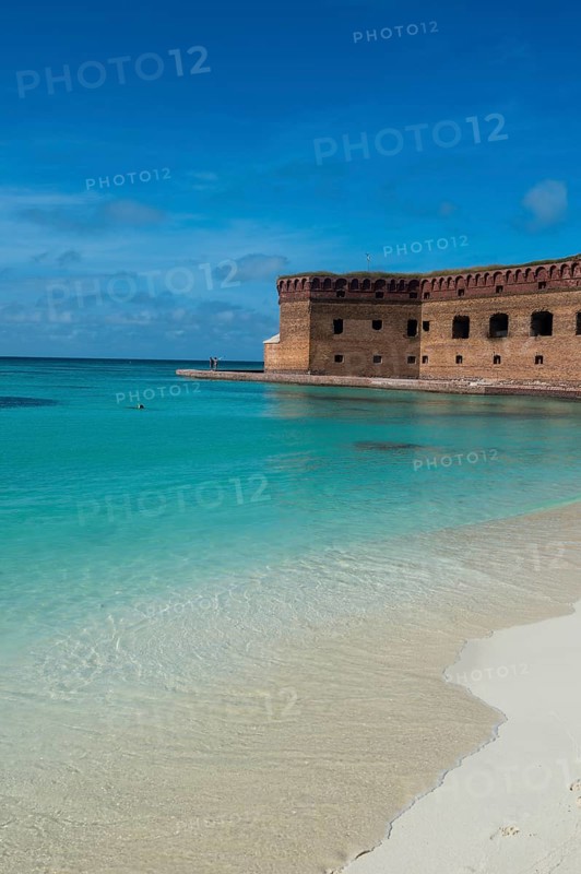 White sand beach and turquoise waters before Fort Jefferson, Dry Tortugas National Park