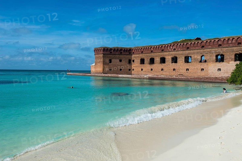 White sand beach and turquoise waters before Fort Jefferson, Dry Tortugas National Park