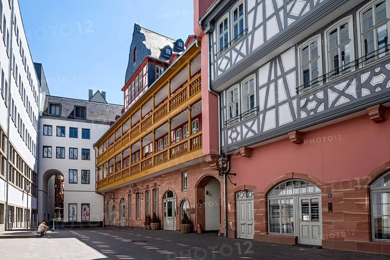 Modern and reconstructed town houses at Hof zum Rebstock, half-timbered houses