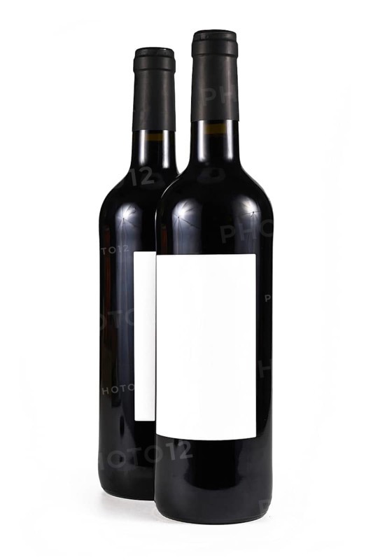 Two wine bottles with blank label isolated on white background,