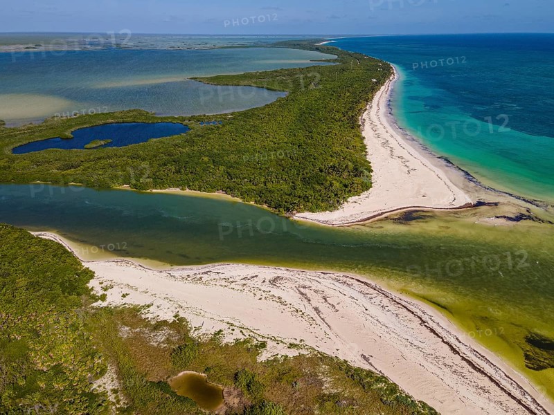 Aerial of the Unesco world heritage site biosphere reserve Sian Ka'an Biosphere Reserve, Quintana Roo