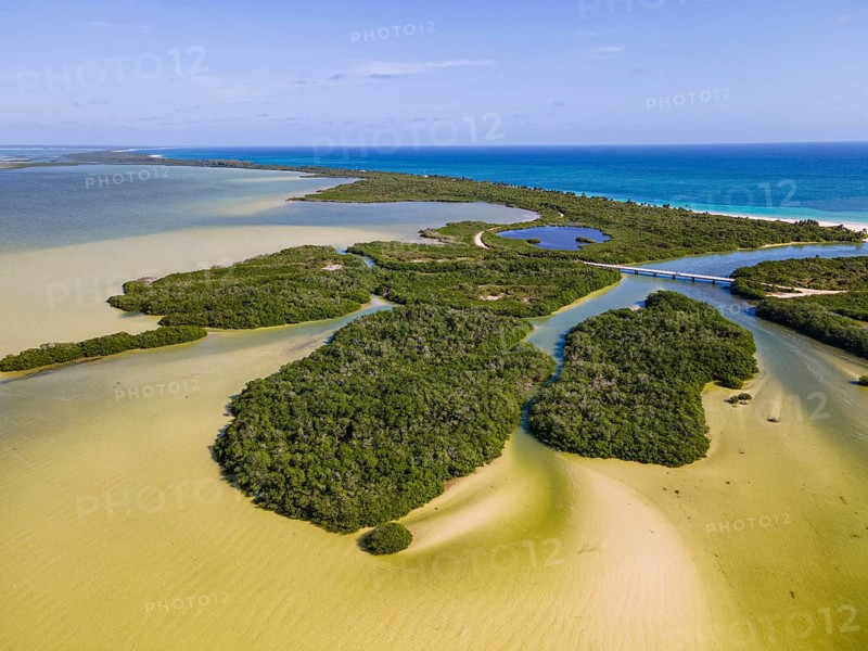Aerial of the Unesco world heritage site biosphere reserve Sian Ka'an Biosphere Reserve, Quintana Roo