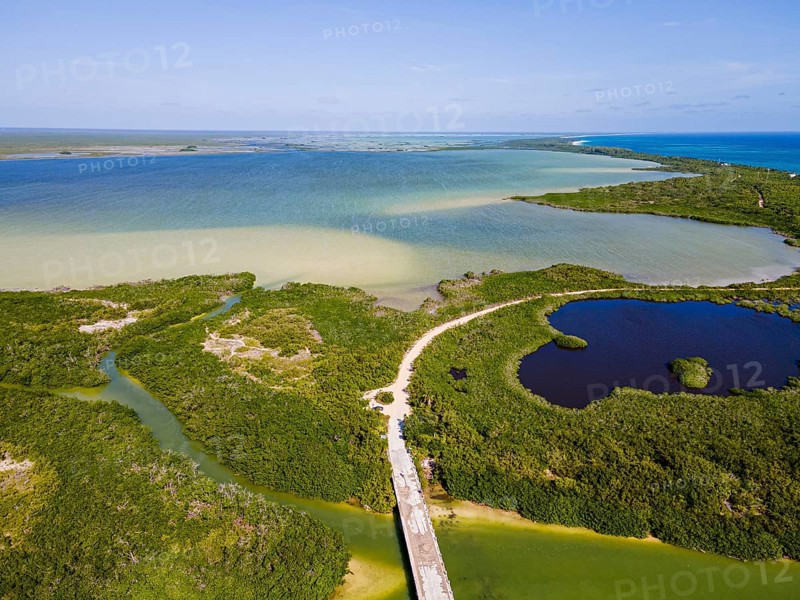 Aerial of the Unesco world heritage site biosphere reserve Sian Ka'an Biosphere Reserve, Quintana Roo