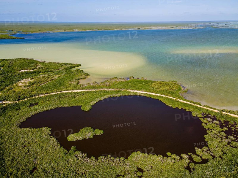 Aerial of the Unesco world heritage site biosphere reserve Sian Ka'an Biosphere Reserve, Quintana Roo