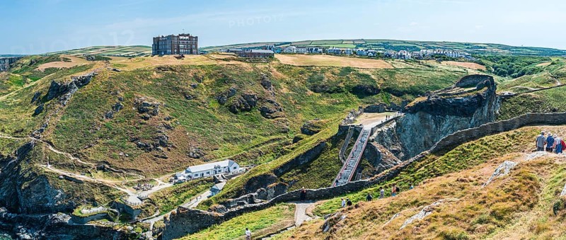 TINTAGEL Castle Bridge and Camelot Castle Hotel, North Cornwall