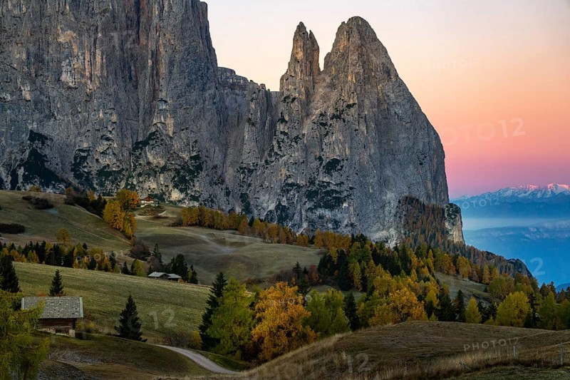 Sciliar at sunrise in Autumn, Seiser Alm