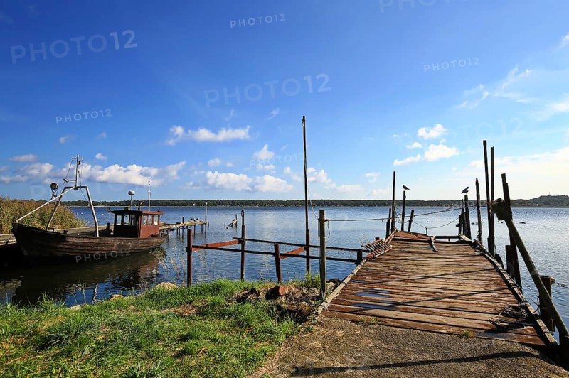 Klein Zicker jetty dreamlike landscape on the Baltic Sea island of Ruegen. Moenchgut, Mecklenburg-Western Pomerania