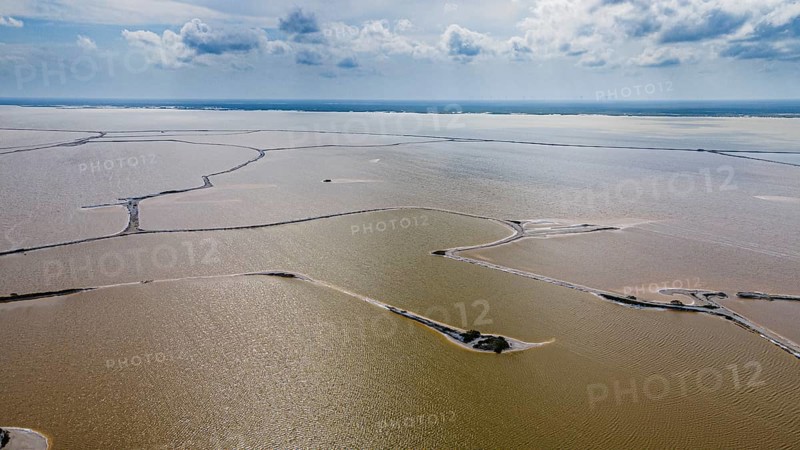 Aerial of the colourful salinas of Las Coloradas, Yucatan