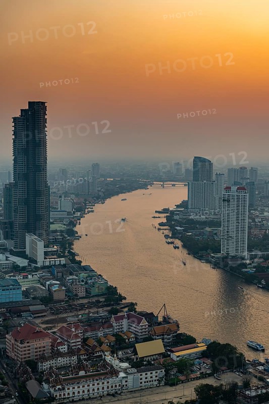 Sunset over Bangkok and the Chao Phraya River, Thailand