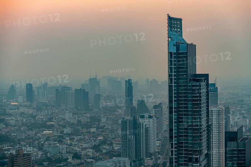 Sunset over Bangkok and the Chao Phraya River, Thailand