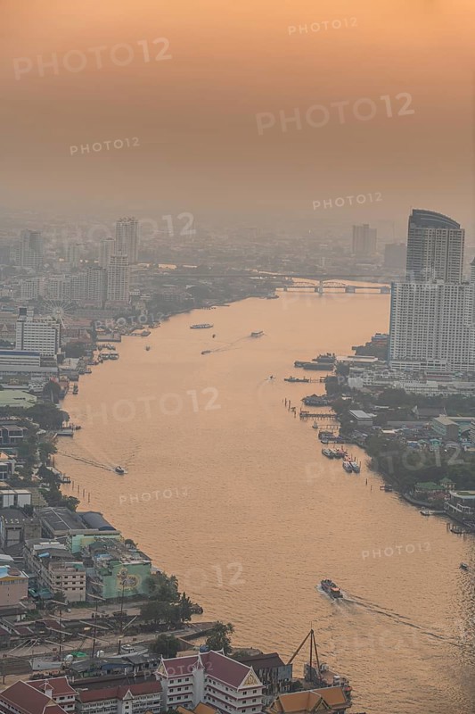 Sunset over Bangkok and the Chao Phraya River, Thailand