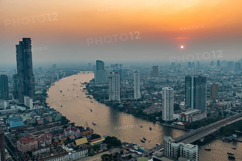 Sunset over Bangkok and the Chao Phraya River, Thailand