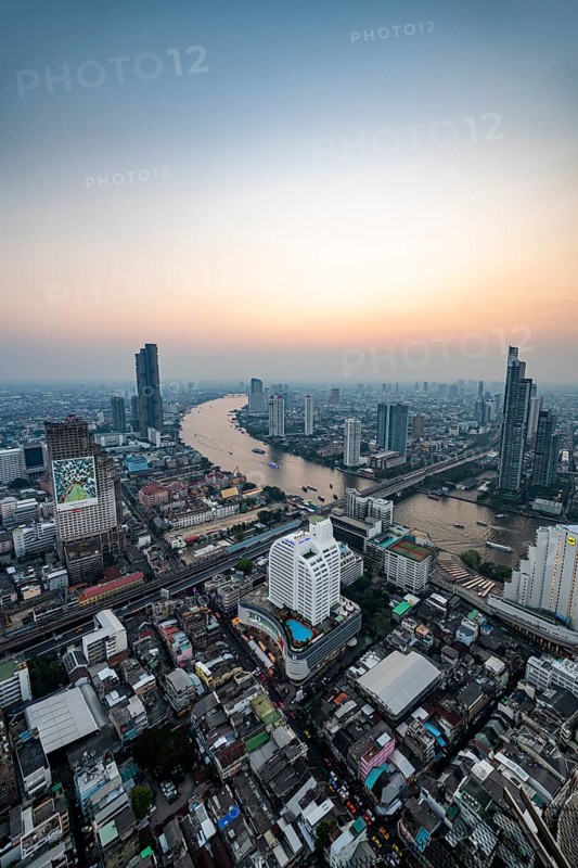 Sunset over Bangkok and the Chao Phraya River, Thailand