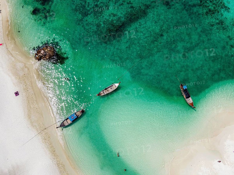 Aerial of North Point beach with fishing boats, Koh Lipe