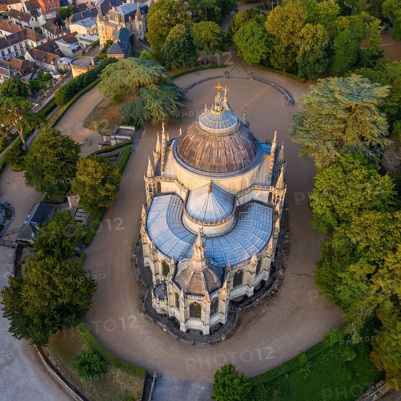Aerial view Chapelle royale de Dreux, also Chapelle Royale Saint-Louis