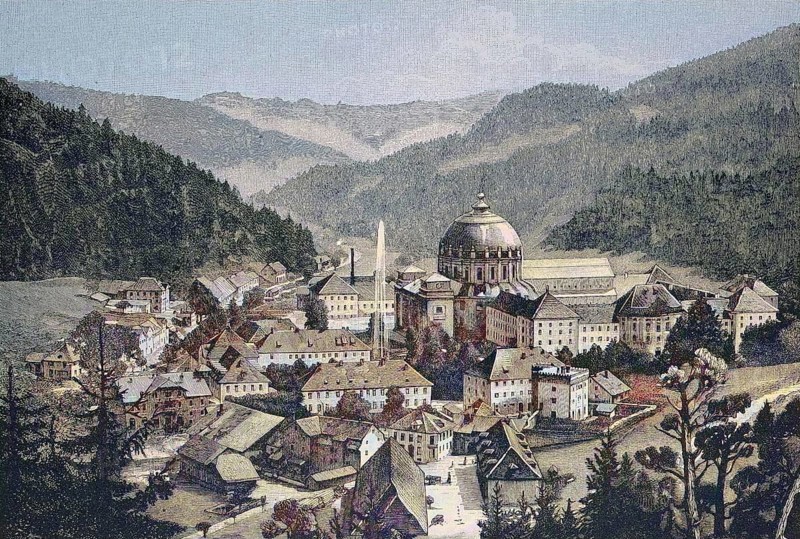 View of St. Blasien with the monastery and the cathedral of St. Blasius in the Black Forest, Germany